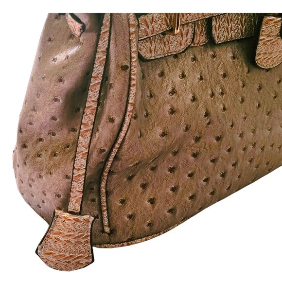Silver Faux Ostrich Skin Pattern Leather Women’s Satchel Purse Handbag Used - Picture 2 of 16